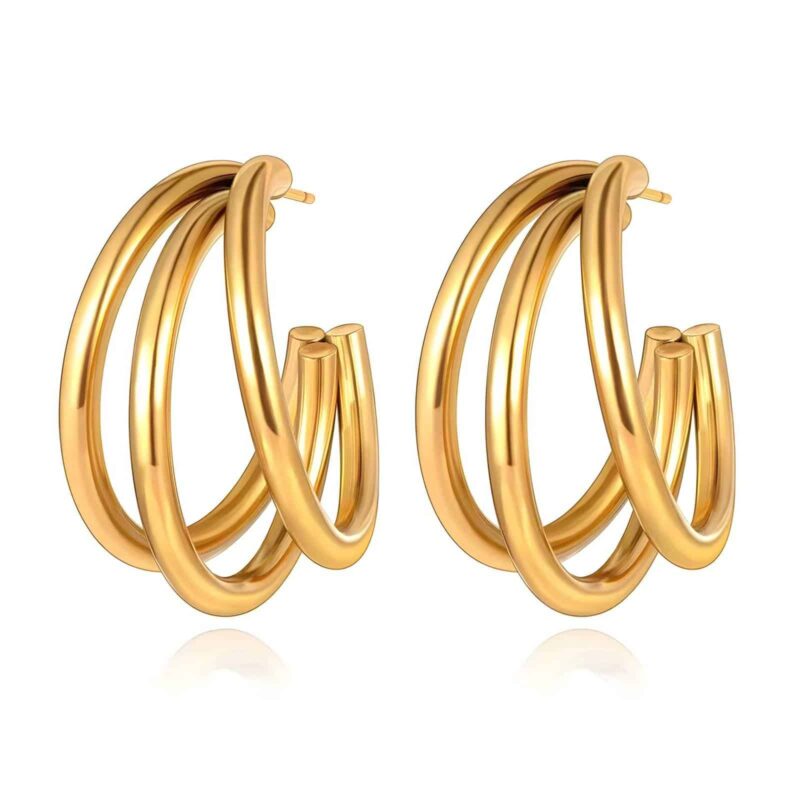 Elegantné napichovacie náušnice z chirurgickej ocele pozlátenej 18K zlatom, 2,4 cm
