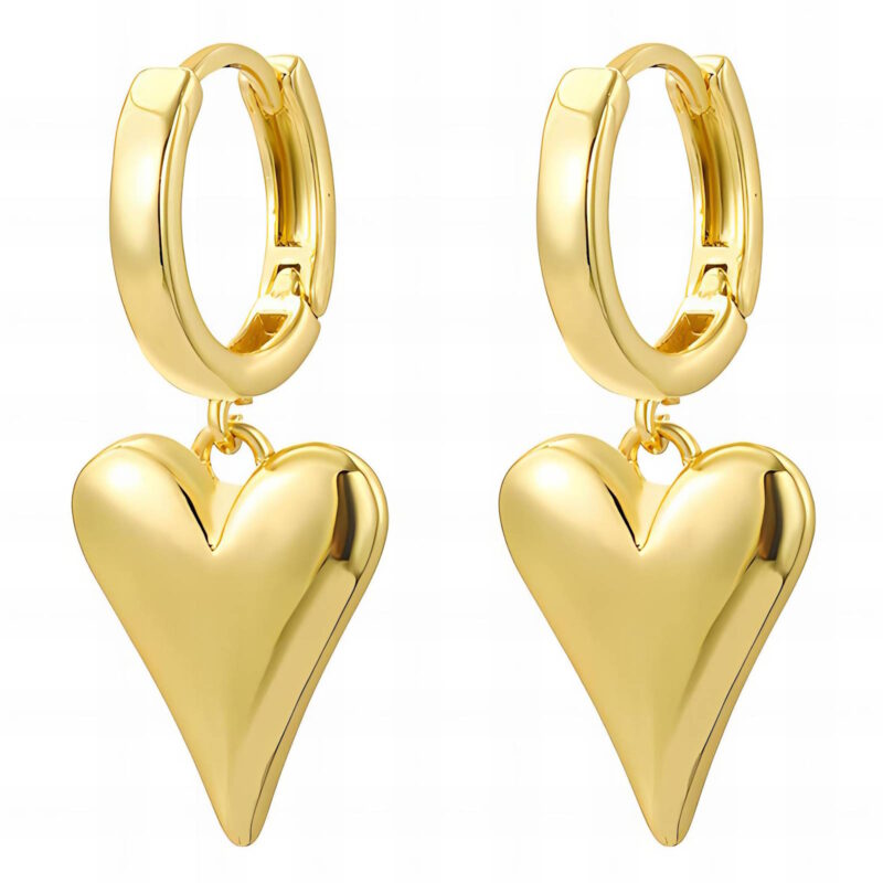 Elegantné kruhové náušnice so srdiečkom z chirurgickej ocele pozlátenej 18K zlatom, 2,8 cm