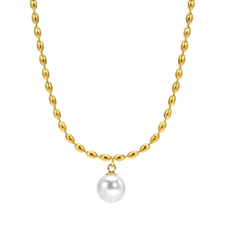Dámsky náhrdelník s perlou z chirurgickej ocele pozlátenej 18K zlatom, dĺžka 40,5cm + 5cm