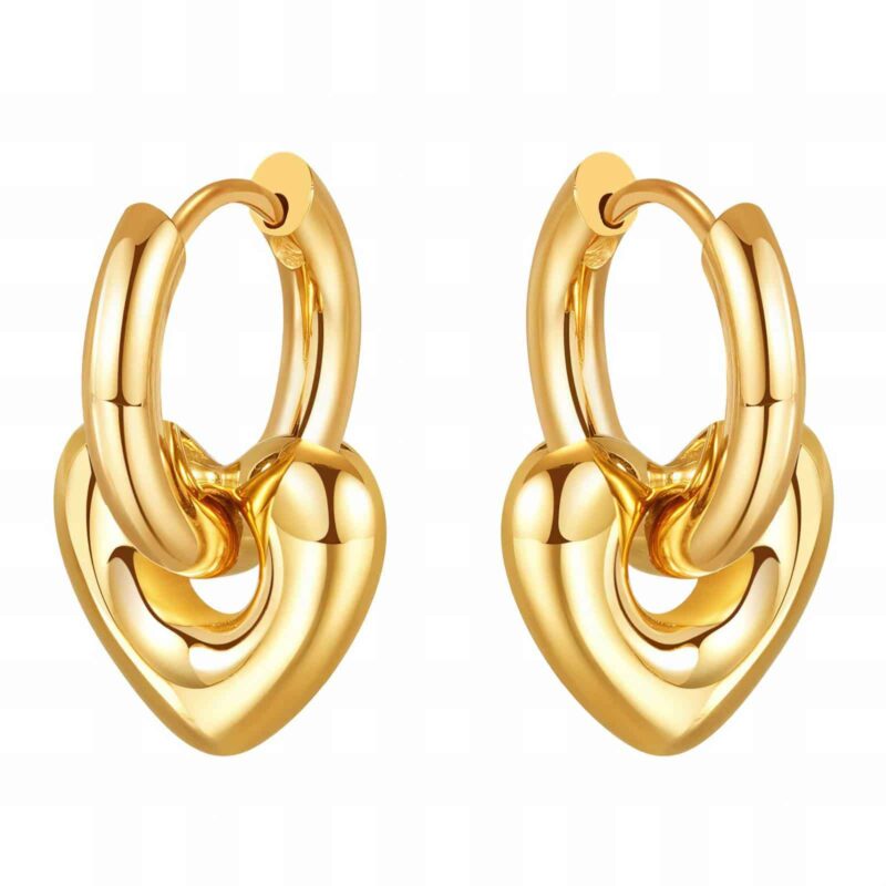 Elegantné kruhové náušnice so srdiečkom z chirurgickej ocele pozlátenej 18K zlatom, 2,3 cm