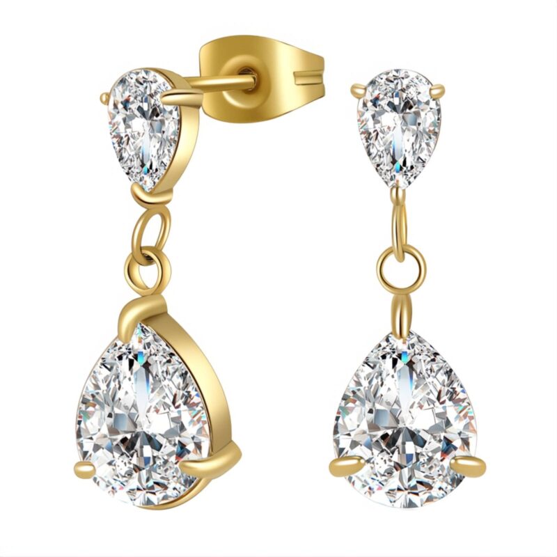 Elegantné napichovacie náušnice so zirkónom z chirurgickej ocele pozlátenej 18K zlatom